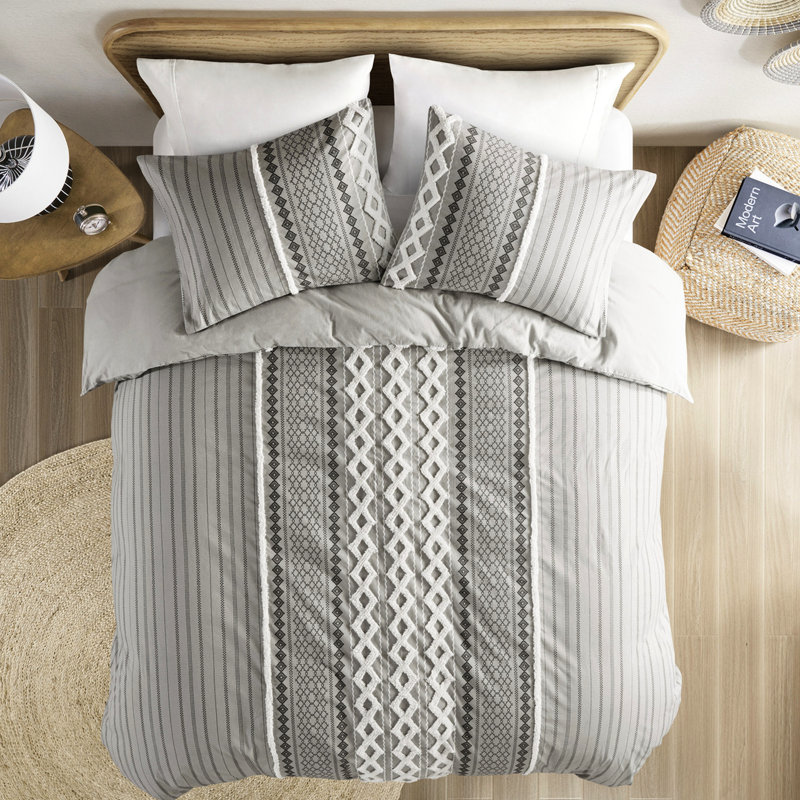 Housse de couette en chenille multicolore - Chambre avec literie en coton à motif géométrique, Gris