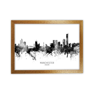 Manchester England Skyline Black White City Name by Michael Tompsett - Print
