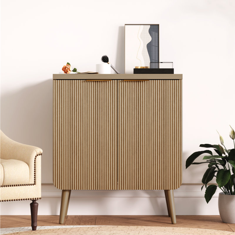 George Oliver Sideboard Buffet Cabinet, Storage Cabinet, Accent Cabinet Credenzas With 2 Fluted Doors 2 Shelves, Cupboard For Living Room Bedroom