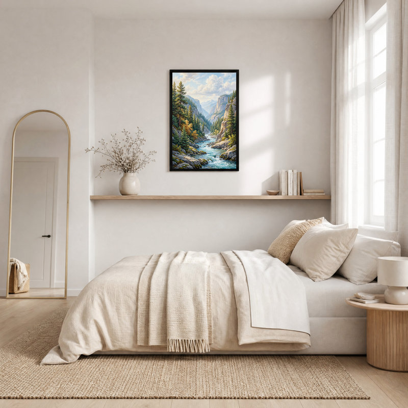 «Mountain River Winding Through Rocky Canyon», art mural sur toile, H 36 po x l 24 po