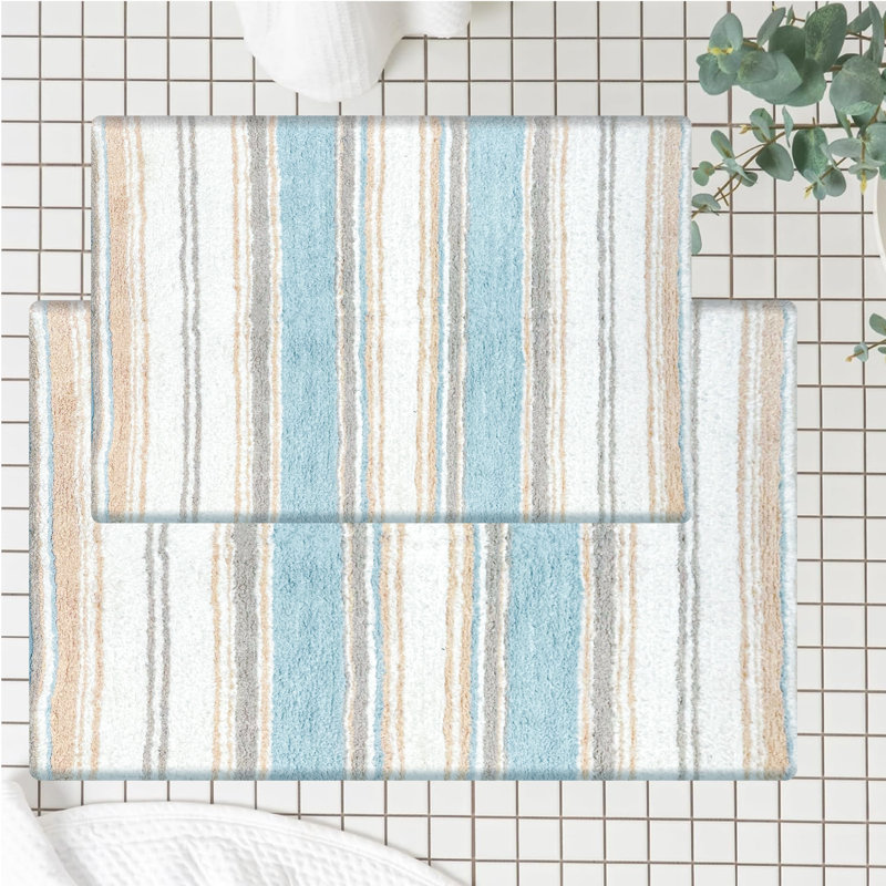 Lermitage Bath Rug, Coastal Blue/Beige/White