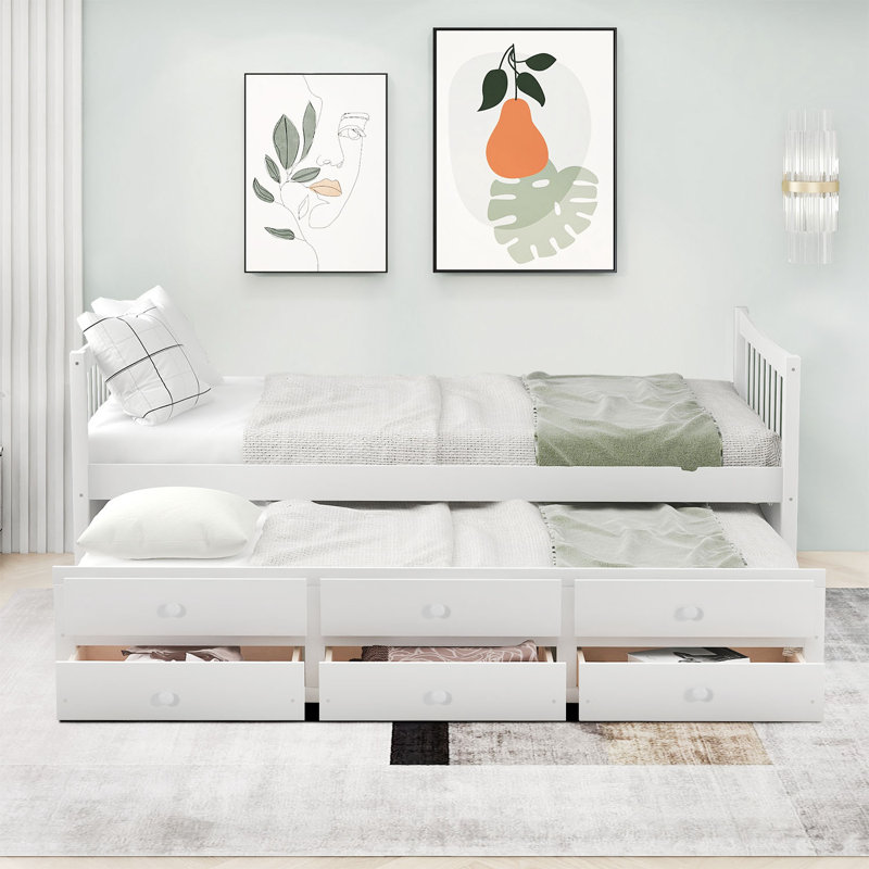 Jairo Twin Size Storage Daybed with Trundle, 3 Drawers, White