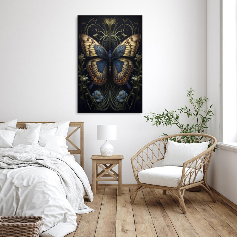 Iris et papillon - impression sur toile tendue, H 36 po x L 24 po x l 1,25 po