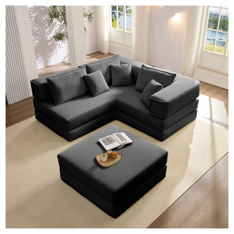 Ensemble de canapé modulaire surdimensionné rembourré pour canapé modulaire de L 118,2 po avec 6 coussins, canapé-lit bricolage pour salon, appartement, chambre à coucher, noir
