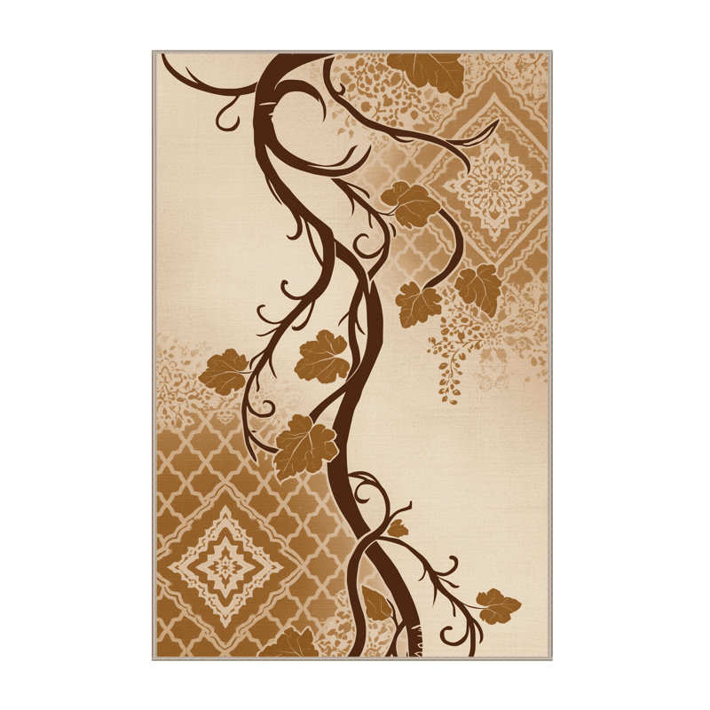 Tapis moelleux moelleux d'inspiration mondiale Calvin Grapevine - beige, 7 x 9