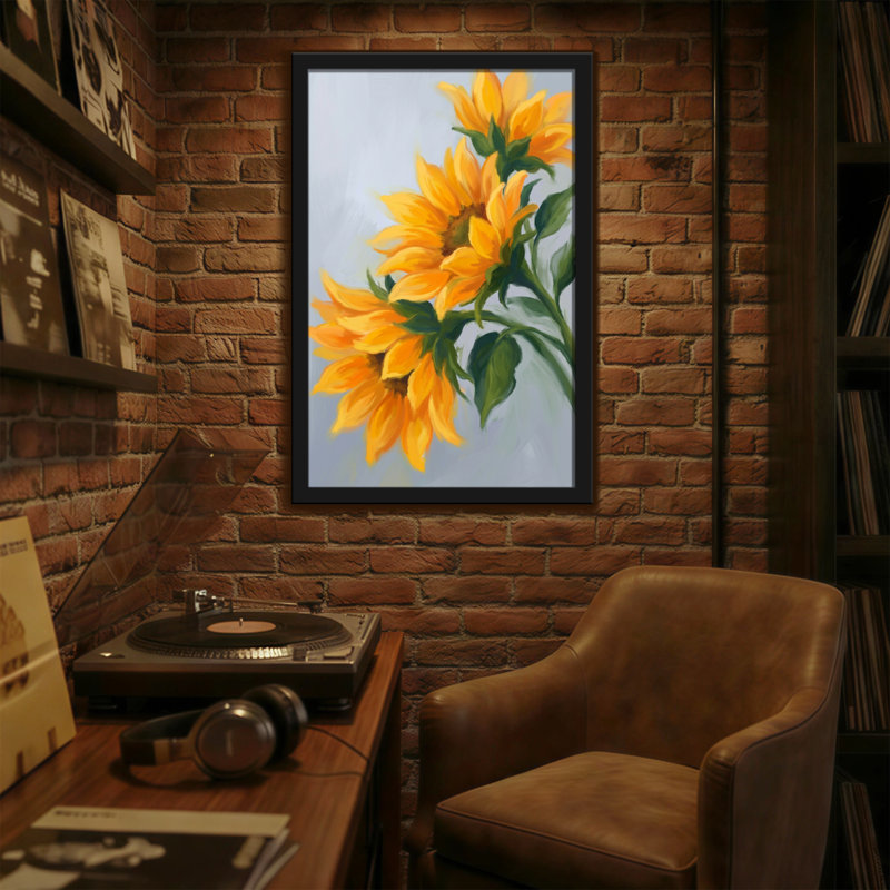 Plantes et fleurs tournesol bouquet d'art sur toile, H 12 po x l 18 po