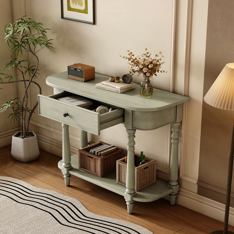 Console étroite avec coin incurvé, Vert, Vert