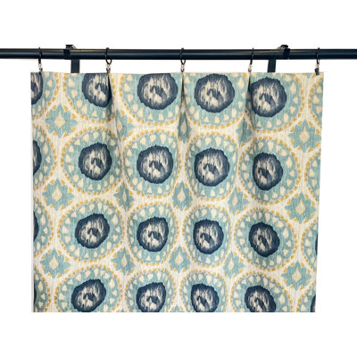Teal Blue Mustard Yellow Damask Medallion Print Curtain Panels