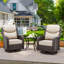 Ensemble de patio extérieur en osier pour 2 personnes, 2 chaises pivotantes et 1 table d'appoint avec coussins-1418403368