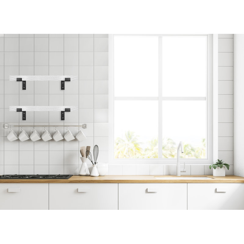 Emerald Lee 2 Piece Oak Bracket Shelf, 2" H x 20" W x 8" D, White