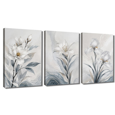 3 panneaux muraux Lily Iris, impression sur toile à motif floral marbré pour salon