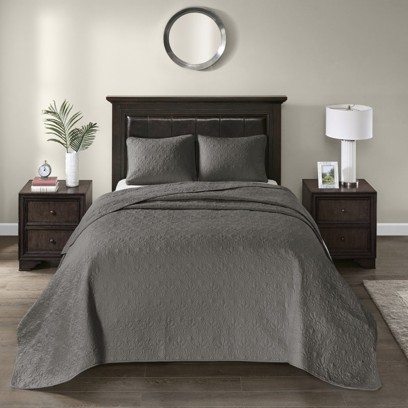 Couvre-lit et taies décoratives réversibles gris foncé - Motif élégant en coton prélavé pour une expérience de sommeil apaisante Surmatelas profond surdimensionné Lavable à la machine