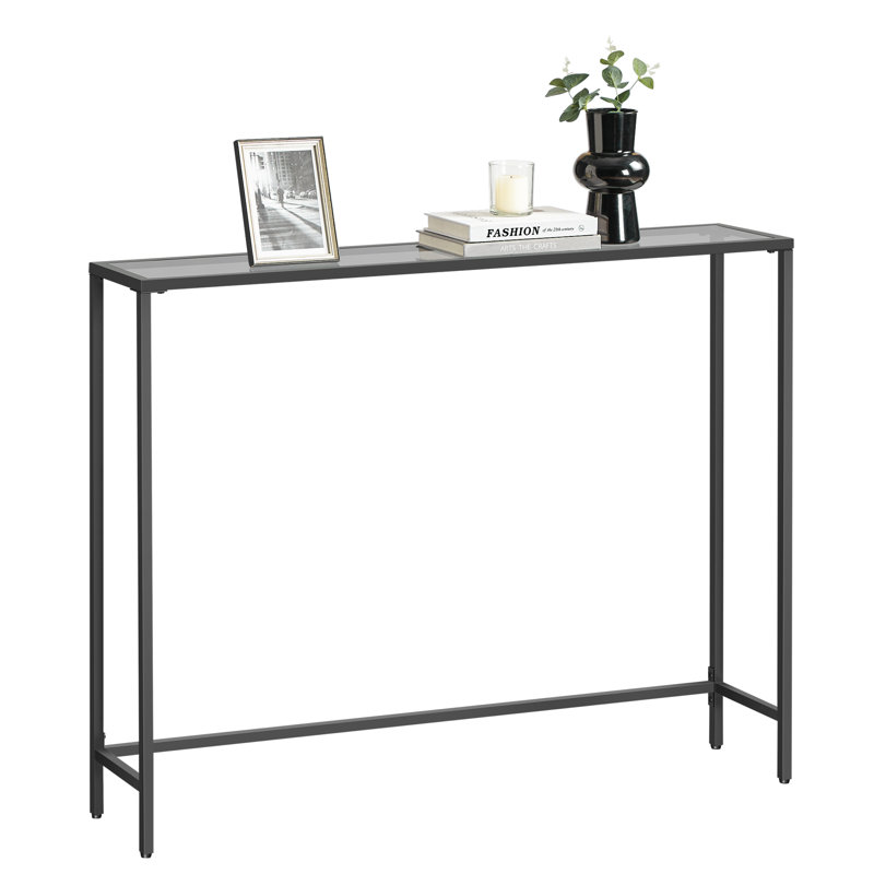 Huxley 39.4'' Glass Top Console Table, 31.5'' H X 39.4'' W X 7.9'' D, Black/Slate Gray