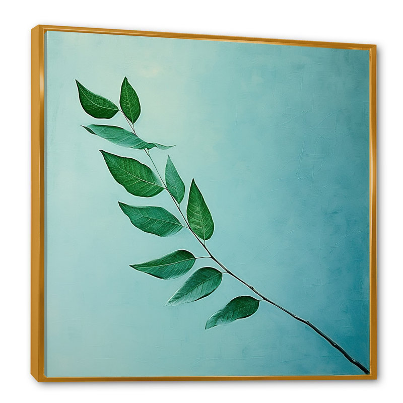 «Teal Tranquility Leaf Impression», reproduction sur toile, H 30 po x l 30 po x P 1 po, Cadre flottant doré