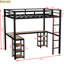 Lit mezzanine avec bureau et tablettes, structure en métal, garde-corps pour meubles de chambre à coucher, solution d'espace