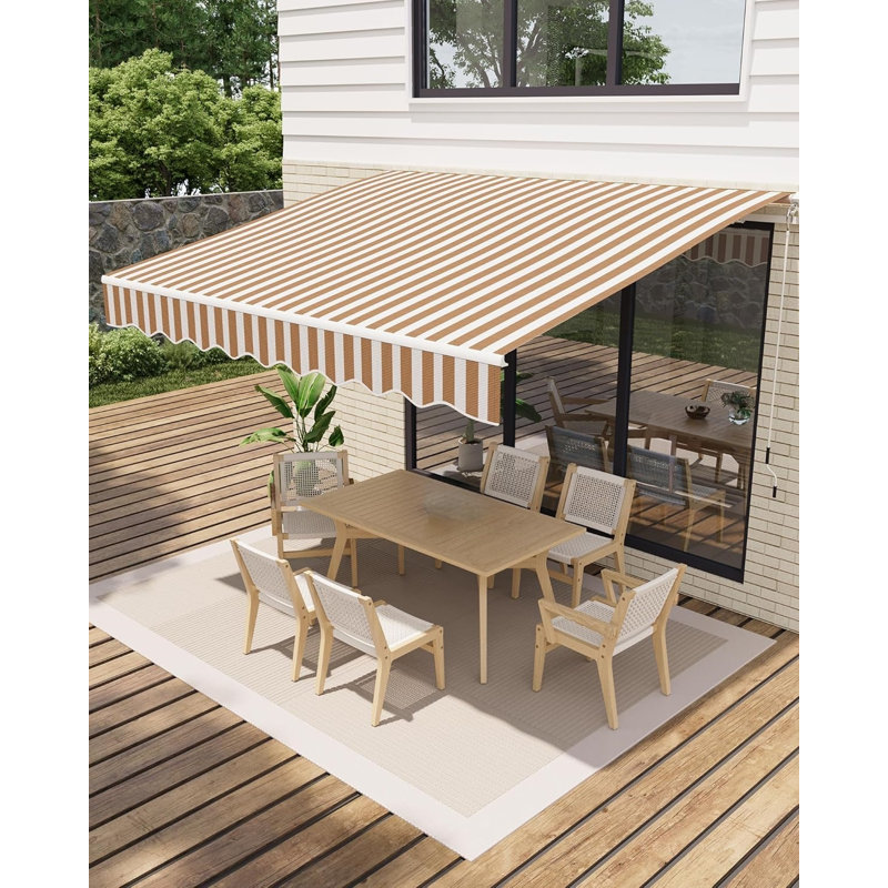 10'x8' Retractable Awning, Waterproof Patio Awning, Sun Shade Awning with Manual Crank Handle, Aluminum Frame, 280 g/㎡ Polyester Fabric, for Deck, Porch, Balcony