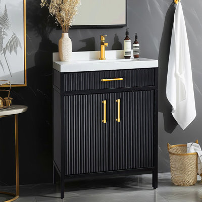Ensemble de meuble-lavabo moderne 30 po avec lavabo et 2 portes à fermeture en douceur et tiroir, autoportant