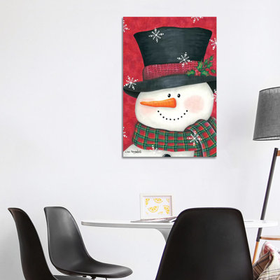 Holly And Plaid Snowman by Lisa Kennedy - Wrapped Canvas Print