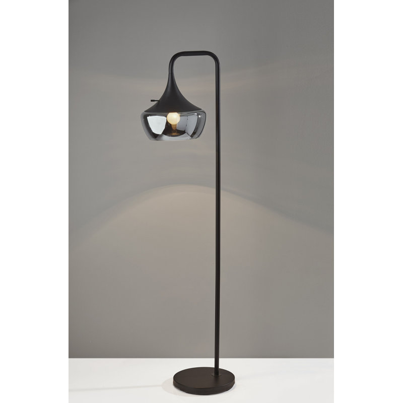 Black Metal 63.5'' Arched Floor Lamp with Smoked Mercury Glass Shade