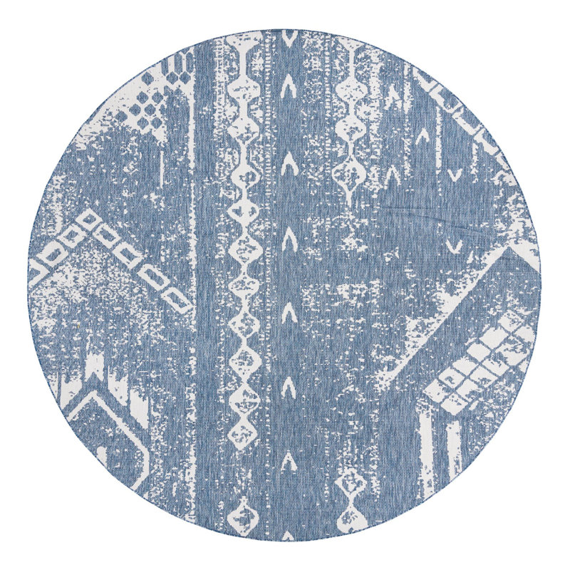 Tapis intérieur / extérieur en polypropylène tissé à la machine rectangulaire bleu / ivoire 9 pi 10 po x 13 pi Bonnetta