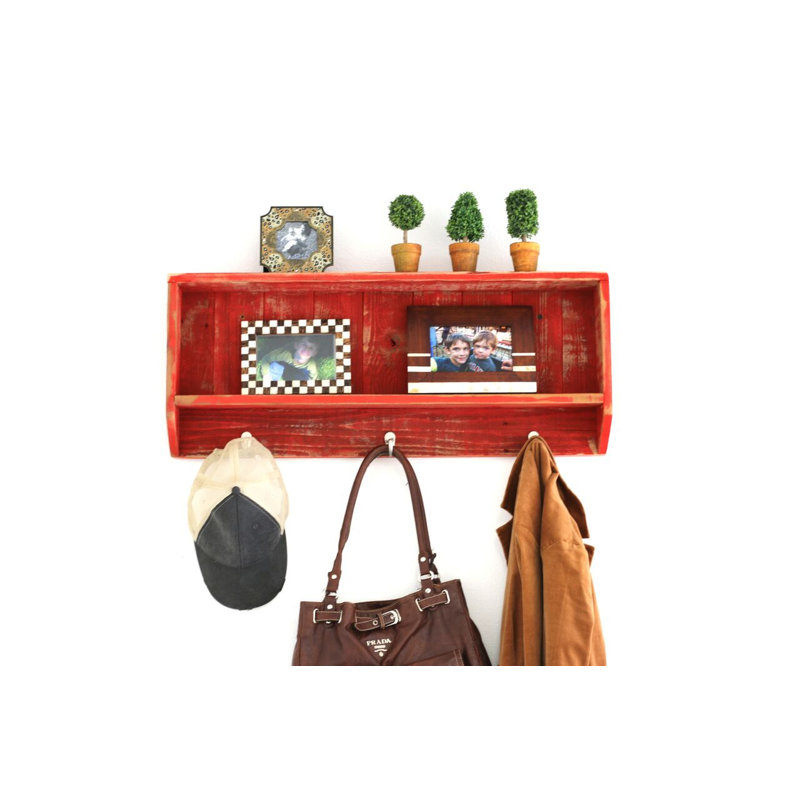 Porte-manteau mural avec crochets Benavides, rouge