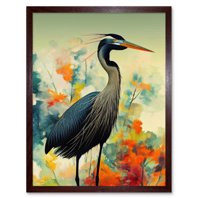 Heron Bird Abstract Flower Field - No Frame Rectangle Print