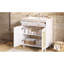 Meuble-lavabo de 76 cm avec lavabo en céramique, structure en bois massif, tablette réglable et panneaux avant pour un rangement moderne et polyvalent.