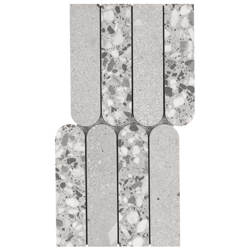 Kobe 2x8 Fish Scale Matte Terrazzo Look Porcelain Mosaic Tile, Smoke Gray