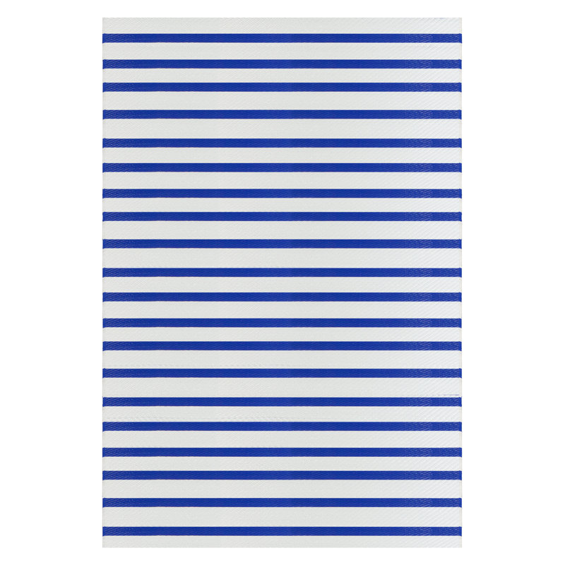 Tapis extérieur rectangulaire rayé bleu et blanc 4 pi x 6 pi