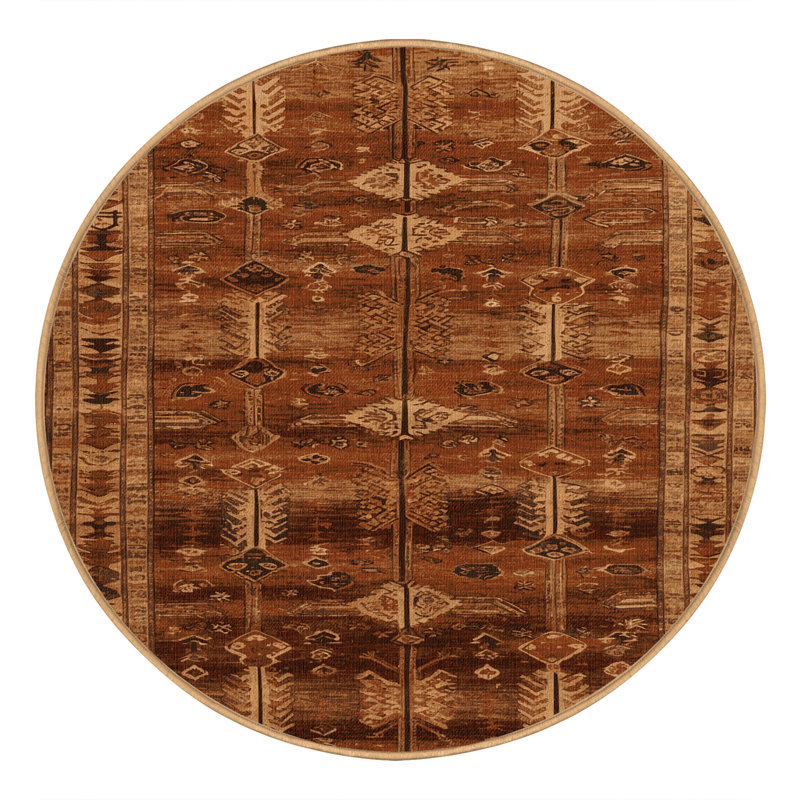 Machine Washable Turkish Brown Area Rug, Round 6'