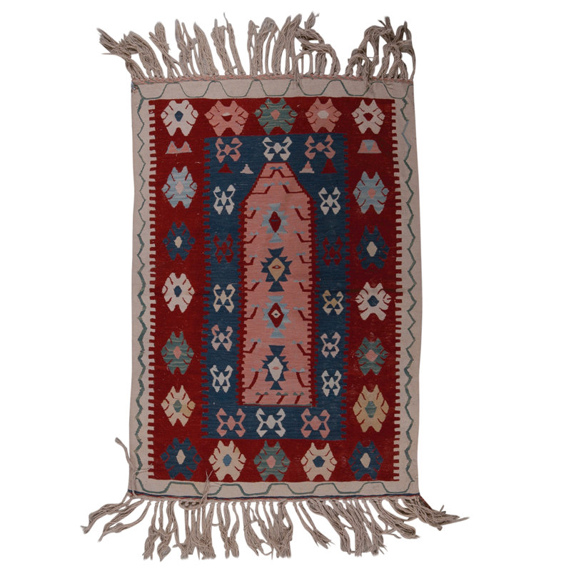 Tapis rouge et multicolore de haute qualité noué à la main