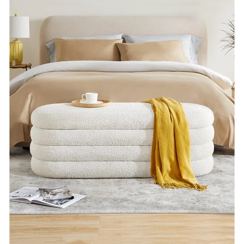 Tabouret de rangement ovale en laine d'agneau, Blanc