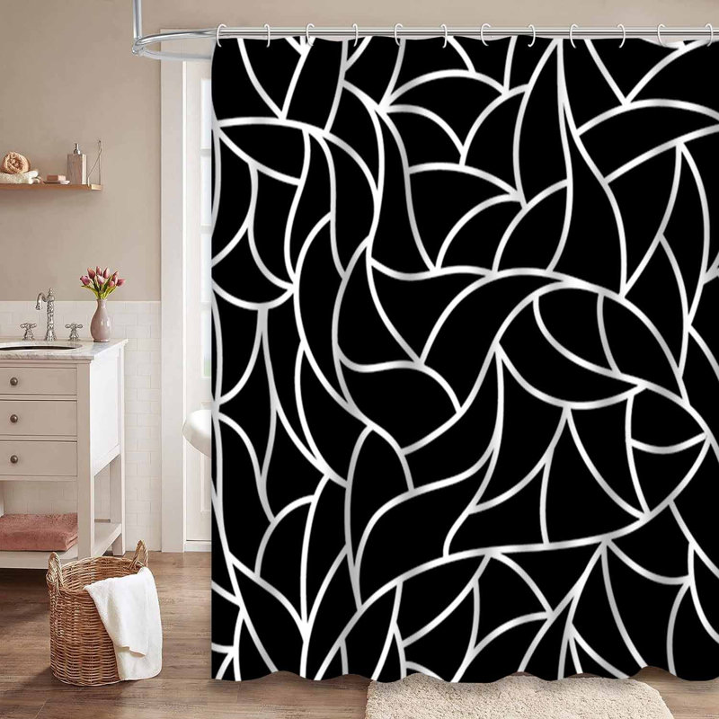 Rideau de douche abstrait à motif géométrique noir avec 12 crochets, L 72 po x l 84 po
