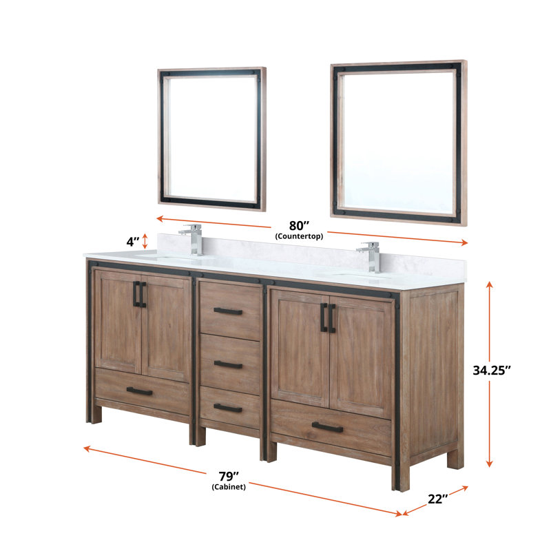 Ziva 80 in W x 22 in D Double Bath Vanity and White Top, White, White Quartz