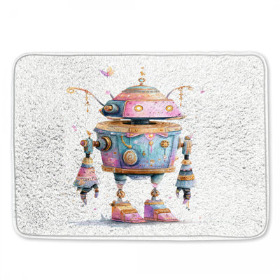 Whimsical Robot Illustration Bath Mat