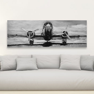 Grayscale Plane - Modern Aviation Canvas Home Decor Art