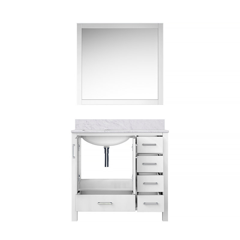 Meuble-lavabo de salle de bain 36 po X P 22 po D, plateau en marbre de Carrare décalé à gauche et Miroirs