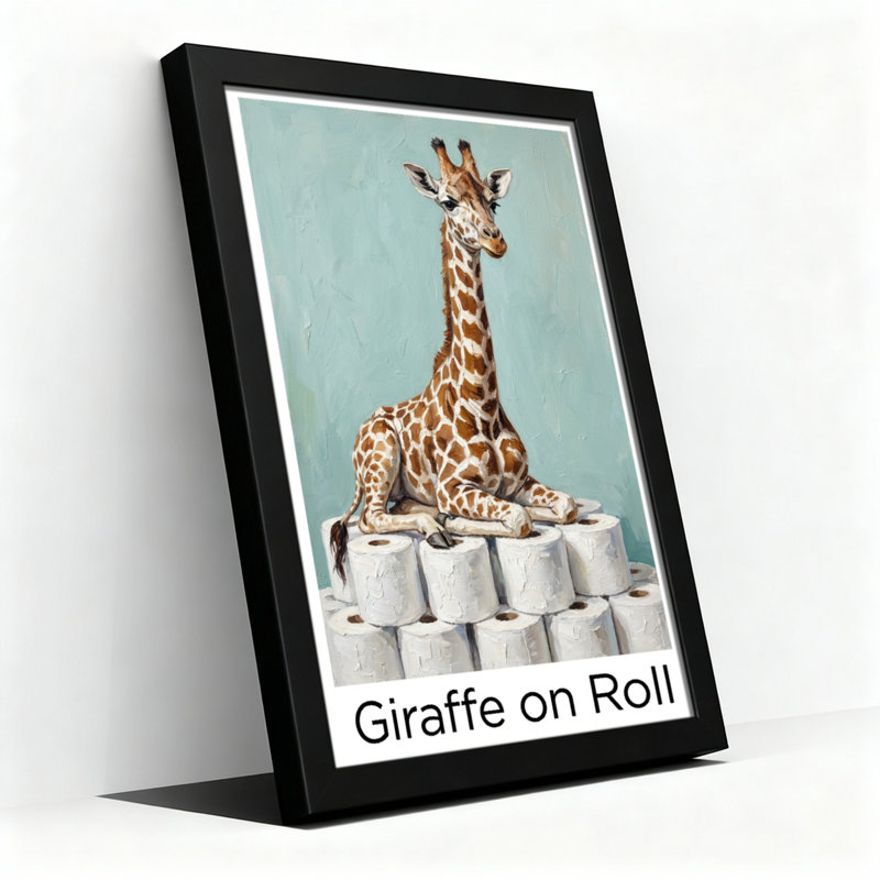 Ensemble de 1 tableau mural sur toile tendue représentant une girafe sur rouleau, H 18 po x l 12 po