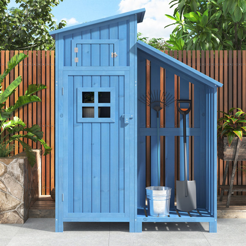 Busireddy 10 ft. 4 in. W x 3 ft. 10 in. D Manufactured Wood Steep Slope Tool Shed, Blue