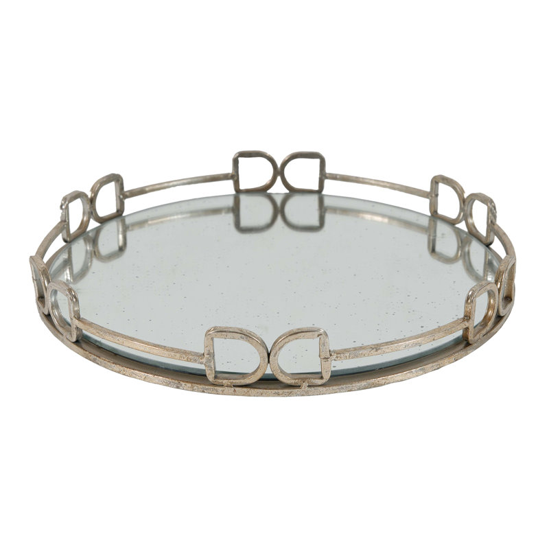 D16.1X2" Valentina Silver Round Mirror Tray, 16.1"W x 16.1"D x 2"H