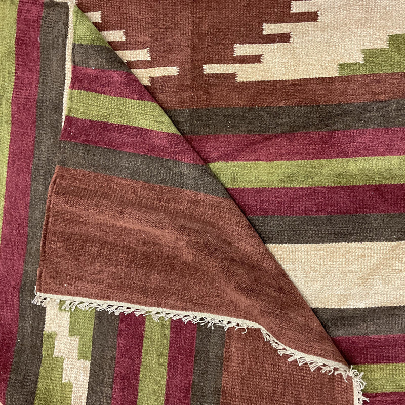 Tapis de laine rouille/brun handwoven à tissage plat, Rectangle 8 pi x 10 pi