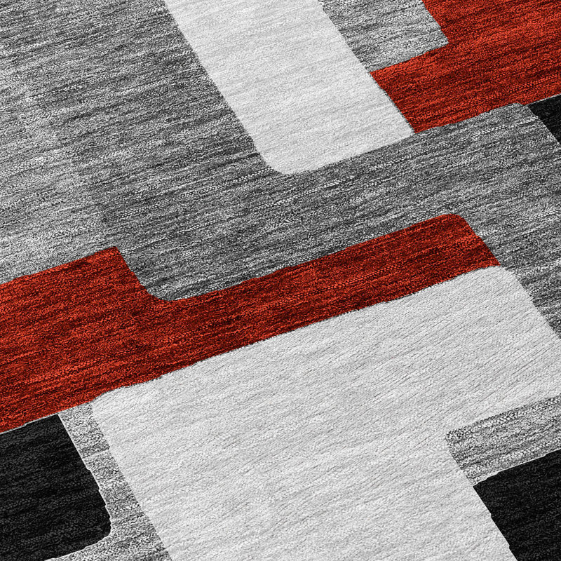 Gray Geometric Washable Synthetic Indoor/Outdoor Rug 3' x 5'