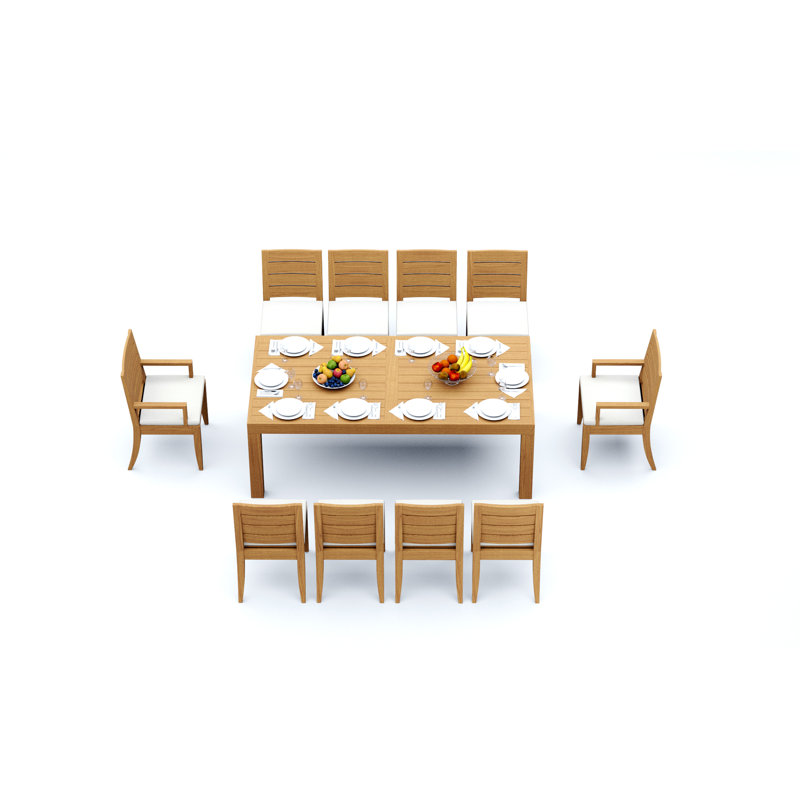 10 Seats 11 Pcs Grade-A Teak Wood Dining Set: 86" Canberra Rectangle Table And 10 Atnas  Chairs (2 Arm & 8 Armless Chairs) #11AT1902