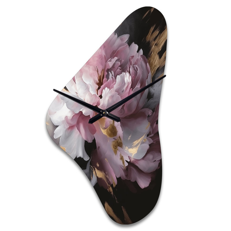 Horloge murale harmonieuse rose et gris pivoine II, Moyenne