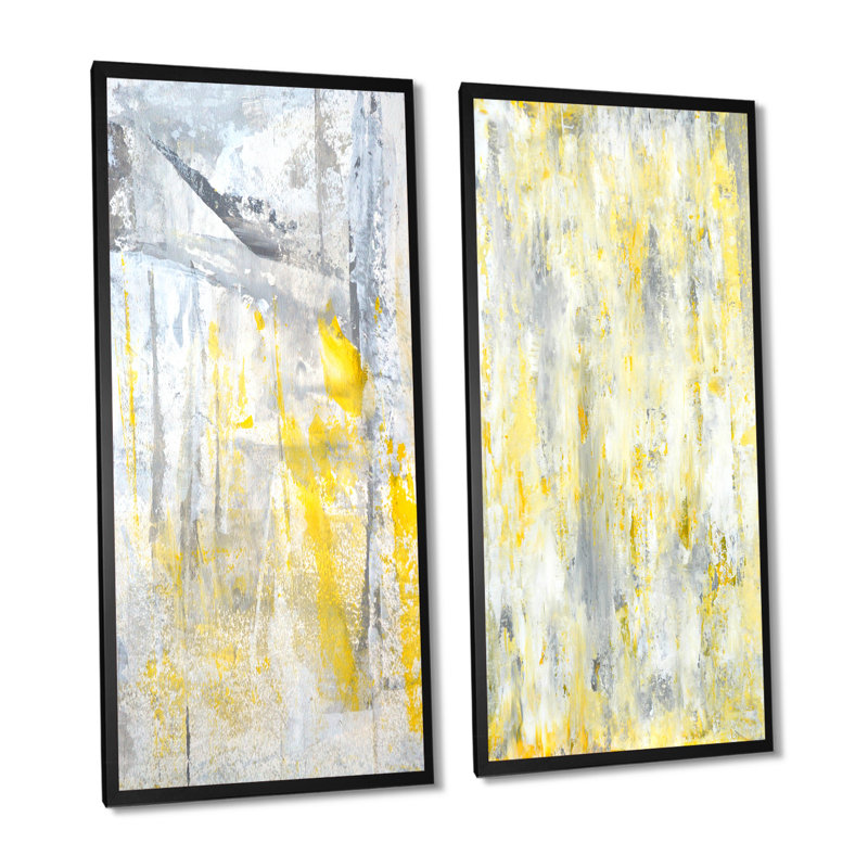 «Gray and Yellow Merging Abstract», ensemble de 2 reproductions sur toile, 20" H x 24" W x 1" D, Cadre photo noir