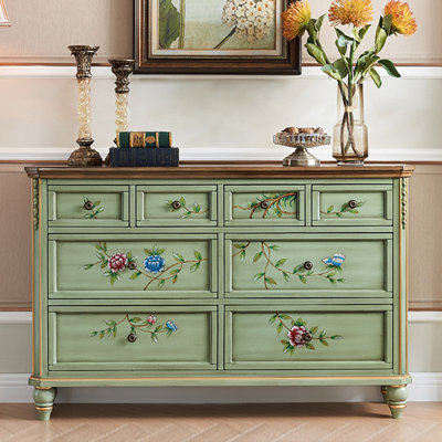 Green Solid Wood Accent Cabinet