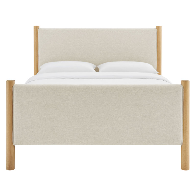 Lit plateforme tapissier Maven Boucle, Bois massif et bois manufacturé, Chêne peint ivoire, Complète