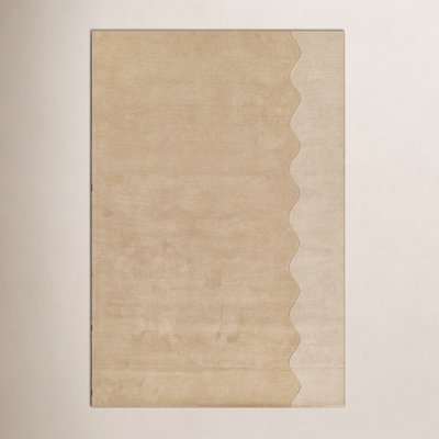 Beige Hand-Tufted Geometric Wool Rug