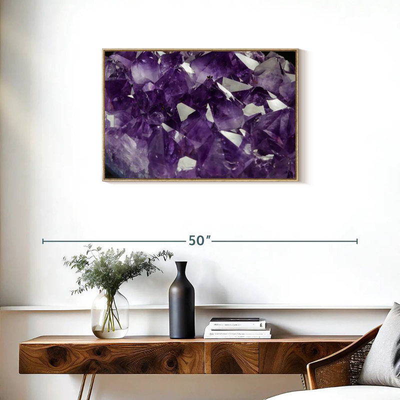 Cristal améthyste mauve, Cadre flottant en bois naturel, 31 po x 21 po