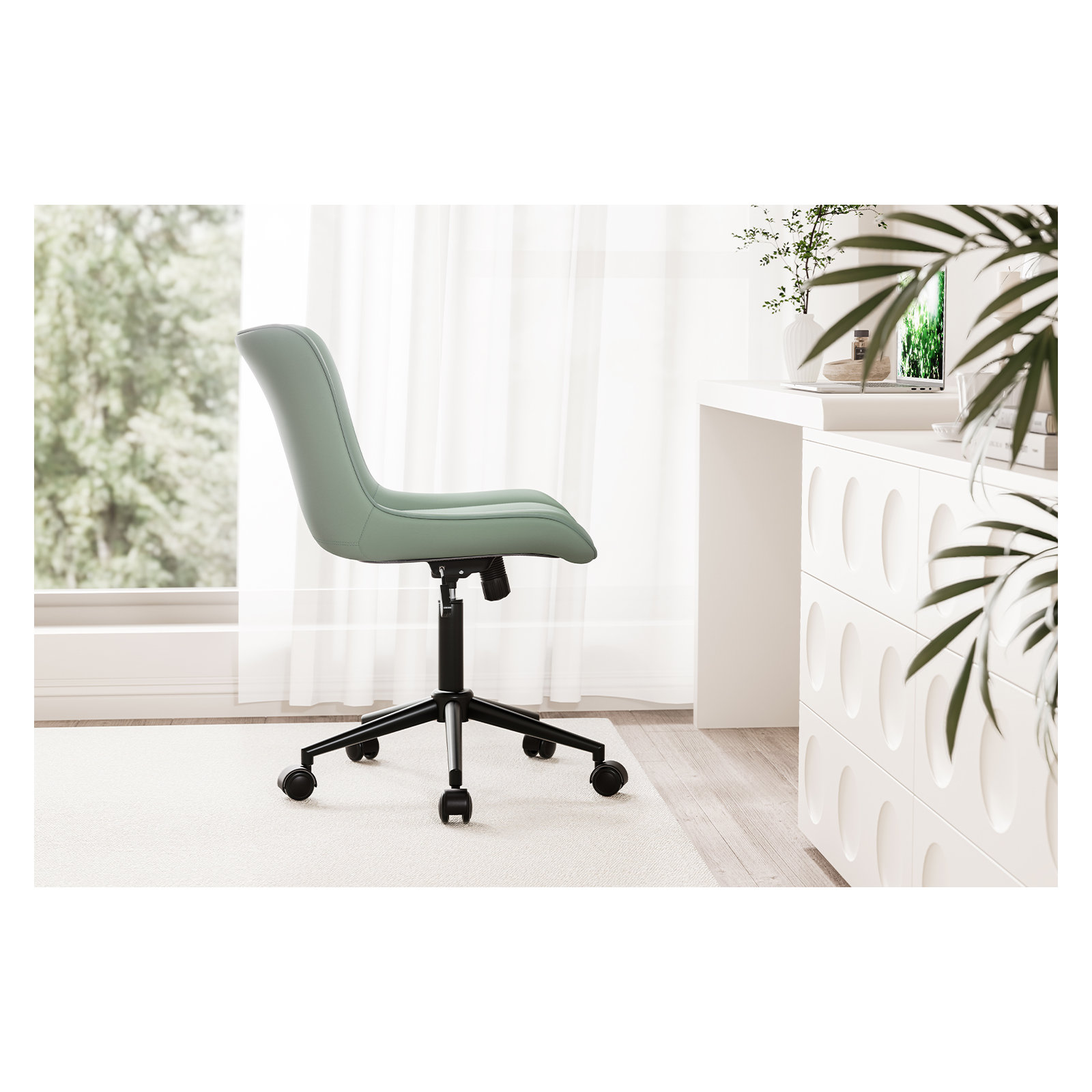 Brionni Leather Swivel Task Chair with Casters, Mint Green Seat/Black Frame